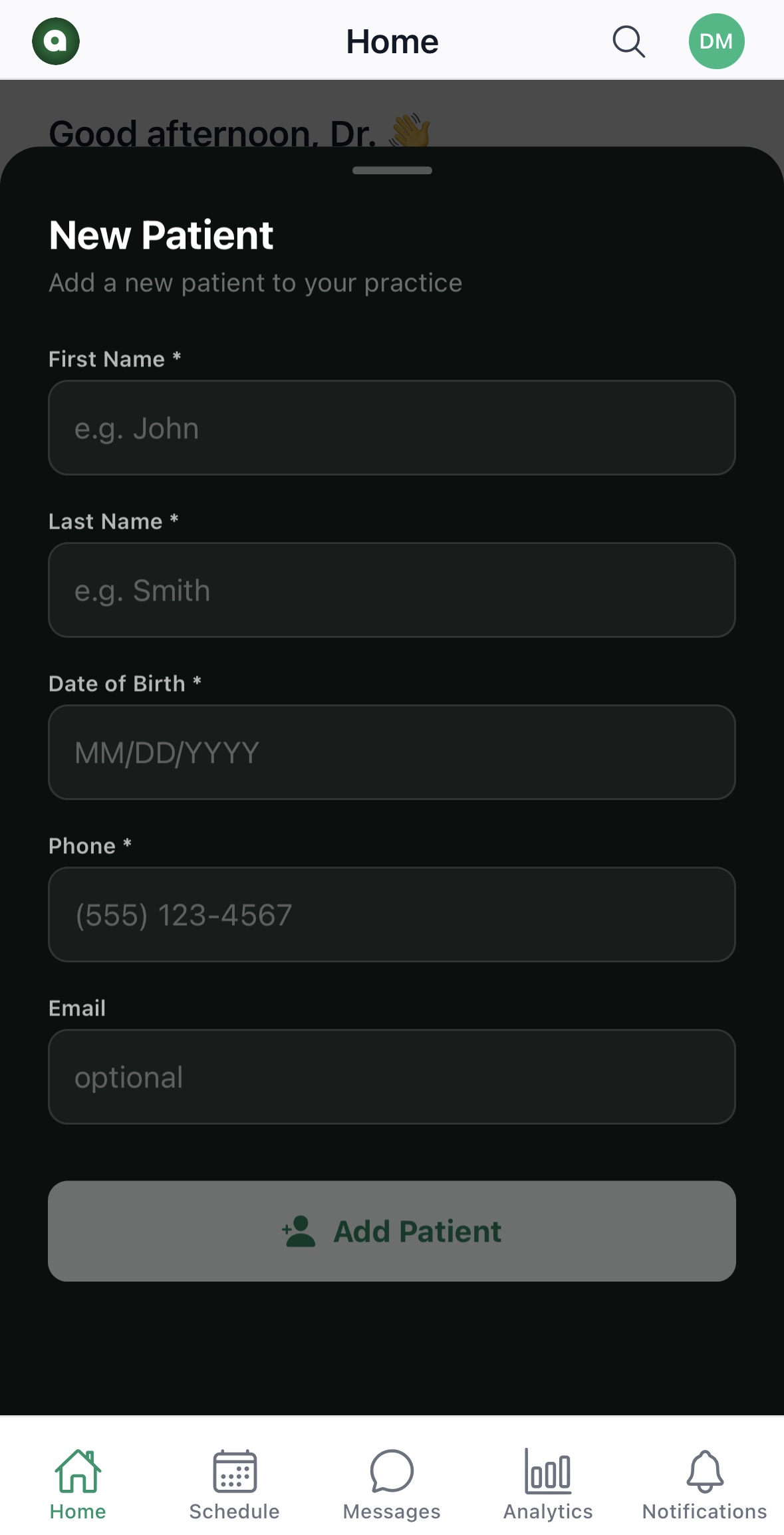 Add a new patient from your phone