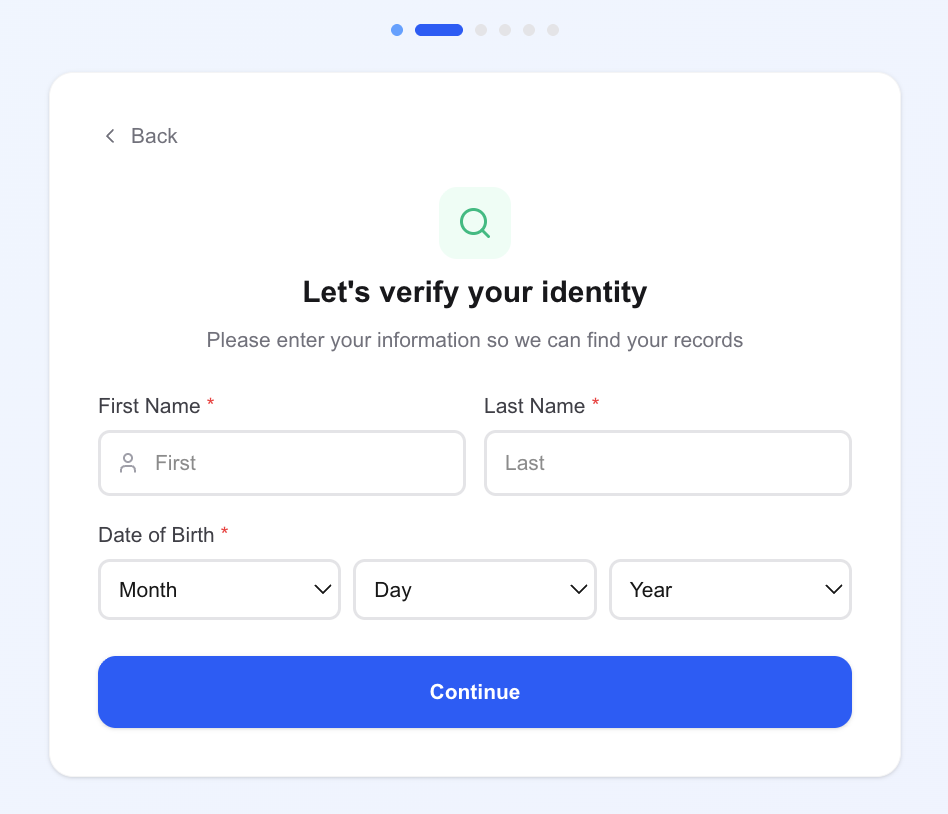 Existing patient verifies identity to access their records