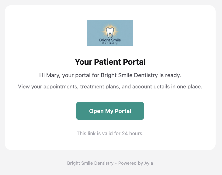 Secure email invite sent to every patient